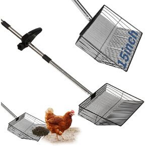 15" Extra-Wide Chicken Poop Scooper – Ergonomic Adjustable Handle (24-70 in), Stainless Steel Sifting Shovel Deep Litter Cleaning for Chicken Coops, Goat– chicken coop scoop for Sand, Straw, Hemp