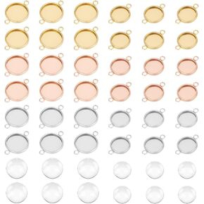 UNICRAFTALE Cabochon Pendant Bezel Trays with Blank Flat Round Tray Blanks Stainless Steel Cabochon Connectors Settings for Jewelry Making