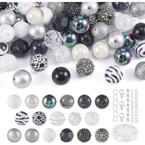 cheriswelry 82pcs 20mm chunky bubblegum heads مجموعات مع حبات الأكريليك راتنجات الراتينستون حبات الحلوى حلقة الجولة الحرف 32 أنماط لصنع المجوهرات DIY