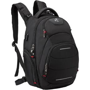 Swissdigital Design Laptop Backpack for Man and Woman，Fits 15.6 Inch Computer Bag with Convenient USB Charging Port and Vibrating Massager Shoulder Straps，Black | NEPTUNE SV