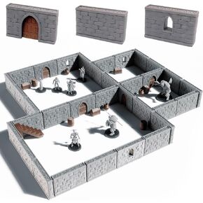 مجموعة التضاريس المحصنة Dungeon Galls - 48 قطعة من مشهد لعب الأدوار - مقياس 28 مم ، ويشمل الجدران والملحقات - مثالية للأبراج المحصنة والتنين ، Pathfinder ، و RPG ألعاب Tabletop
