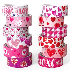 12 لفائف Love Love Heart Washi Tape ، شريط زخرفي من الأزهار الزجاجية الوردي الأرجواني الأرجواني Xoxo Valentine Masking for Journess Supplies ، Scrapbooking ، حفل زفاف ، مخطط ، فنون وحرف DIY