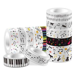 12 PCS Music Notes أشرطة Washi مجموعة أسود البيانو البيانو مفاتيح عتيقة شريط تقنيع الموسيقى ذات الشريط الديكور الملاحظة الموسيقية المطبوعة للديي ، المخطط ، سكرابوكينغ ، وديكور الحفلات