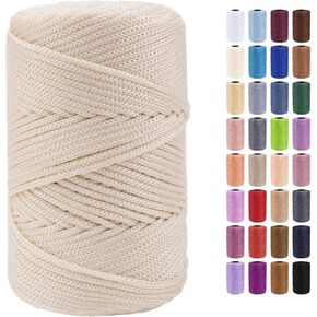 سلك MacRame المضفر البوليستر 3 مم ، سلك كروشيه ناعم سميك لتصنيع الأكياس ، الحرف اليدوية ، شنقا الجدار ، شماعات النبات ، سلك ماكرام قوي لصنع المجوهرات (328 قدم ، وايت الكاكي)