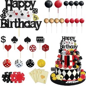 Knana 35pcs Casino Cake Toppers Dice Poker Cake Topper Casino Decorations Party