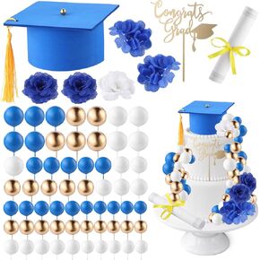 72 PCS Cake Cake Kit Small Graduation Cap و Dipoma Cake Topper Balls Congrats Grad Flowers Cupcake Class of 2025 Grad Grad Party for University College High School (Black)