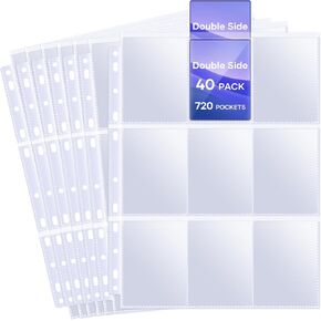 40 Pack Page Protectors,9 Pocket Double Sided Card Binder Sleeves Page Protectors for 3 Ring Binder, 720 Pockets Baseball Card Binder,Fit for MTG, TCG, Baseball Standard Cards