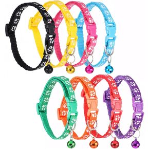 simarro 8 Pack Puppy Collars, Colorful Adjustable Kitten and Puppys Collars, 21-33cm Reflective Paw Print Collar with Bells, Soft Nylon Basic Pet Choker for Newborn Puppies, Pet Puppy Collar