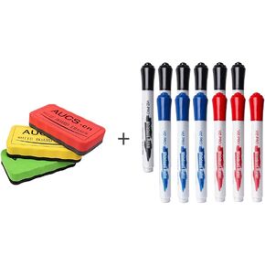 VIZ-PRO Magnetic White Board Eraser 3 Piece, & 12-Count Dry Erase Markers Fine Bullet Tip
