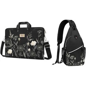 MOSISO Crossbody Sling Backpack&Laptop Bag for Women, 15 inch Computer Bag Compatible with MacBook, HP, Dell, Lenovo, Asus, Notebook, 15.6 inch Laptop Messenger Shoulder Sleeve with Strap,Retro Flower