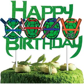 Green Teenage Turtles Cake Topper, Turtle Cake Decoration For boys Birthday party decoration Supplies(Double-sided)