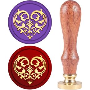 CRASPIRE HEART WAX SEAL SEAL COPPER 25MM خمر قابلة للفصل ، رأس ختم نمط النحاس مع مقبض خشبي للرسالة ، الدعوة ، البطاقة ، حزمة الهدايا