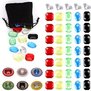 40 Pcs Board Game Gems 6 Styles Board Game Gemstones with Black Drawstring Bag Glass Gemstones Multicolor Pirate Treasure Gems for Adults 2-4 Players Family Party Gifts 30 Min Playtime Kids Ages 10+