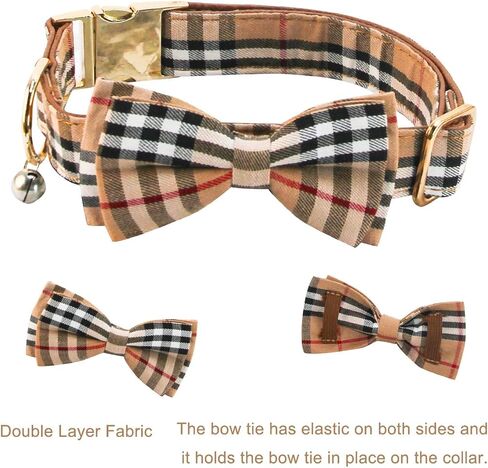 Yizepet Dog Collar with Bow Tie- Adjustable pet Collar for Dogs with Metal snap Fastener Collar, Stylish Pattern for Small Medium or Large Boy and Girl Dog and Cat in Kuwait