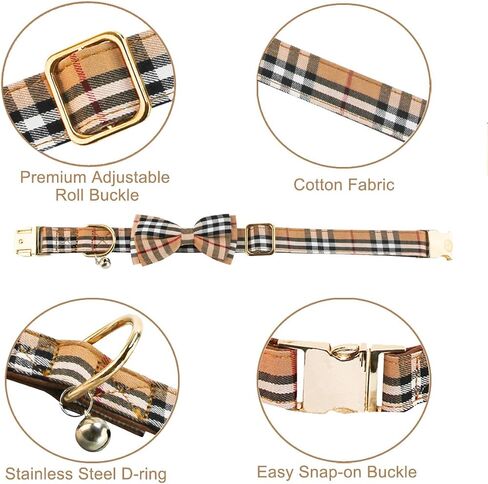 Yizepet Dog Collar with Bow Tie- Adjustable pet Collar for Dogs with Metal snap Fastener Collar, Stylish Pattern for Small Medium or Large Boy and Girl Dog and Cat in Kuwait