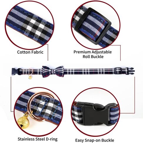 Yizepet Dog Collar with Bow Tie- Adjustable pet Collar for Dogs with Metal snap Fastener Collar, Stylish Pattern for Small Medium or Large Boy and Girl Dog and Cat in Kuwait
