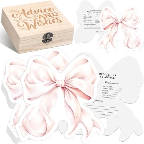 50 Pcs Double Side Baby Predictions & Advice Cards for New Parents Baby Shower Games with Cards Wooden Keepsake Box for Wishes Decorations (Flower) in Saudi Arabia