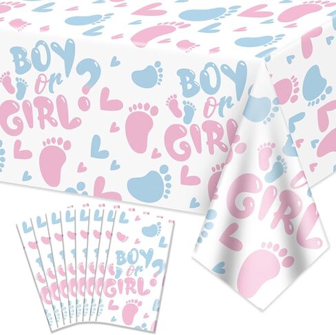 4Pcs Gender Reveal Tablecloth - Boy or Girl Table Decorations Rectangular Pink and Blue Table Cover for Baby Shower Decorations, Gender Reveal Boy or Girl Party Supplies, 51 x 86.6 Inch in Saudi Arabia
