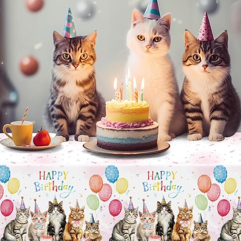 Oudain 3 PCS Cat tablecloth for birthday party 54 × 108inch Kitty Kitty Paw Print Table Table Cover Hitten Actable Table Cloth for Pet Baby Shower Party Supplies Supplies (جميل ، أبيض) in Kuwait