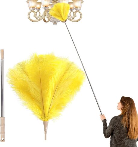 Extendable Ostrich Feather Duster Lengthen Feather Duster with Extension Pole Up to 94.5 Inch,Used for Home Cleaning Ceilings Furniture Fans Washable（210cm Telescopic Rod,White） in Saudi Arabia