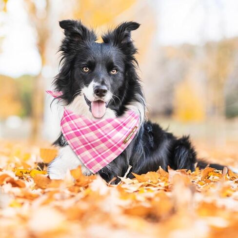 Tunkoo Dog Bandana Super Cute Pink Plaid Cotton Dog Scarf - Durable and Stylish Adjustable for Girl Small and Large Square Puppy Kerchief, S in Kuwait