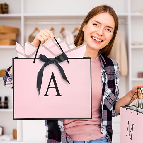 كيس ورقي أولي مخصص لـ QLSKO ، حقيبة هدايا مقلدة مع شريط القوس ، والأنسجة المغلفة وملصق مغلف مطابقة البطاقات (الوردي ، والمتوسط) in Kuwait