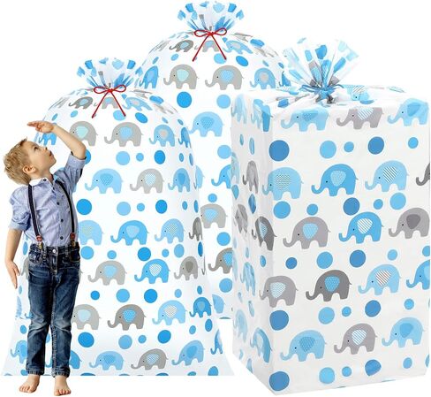 Zonon 3 PCS 56 '' BARD Extra Baby Shower Bag Bag Elephant Hights Exclude Plastic Gift Valcs jumbo storage for Birthday Party Favors Wrap (Blue) in Kuwait