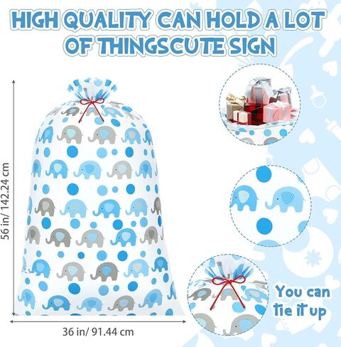 Zonon 3 PCS 56 '' BARD Extra Baby Shower Bag Bag Elephant Hights Exclude Plastic Gift Valcs jumbo storage for Birthday Party Favors Wrap (Blue) in Kuwait