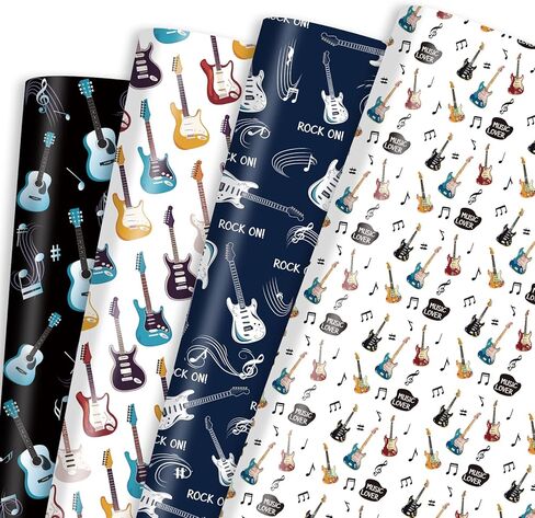 Guitar Wrapping Paper 12 Sheets Music Wrapping Paper Musical Gift Wrap Guitar Musical Notes Rock Design Gift Packing Paper Folded Flat for Birthday,Party 20"×28" in Saudi Arabia