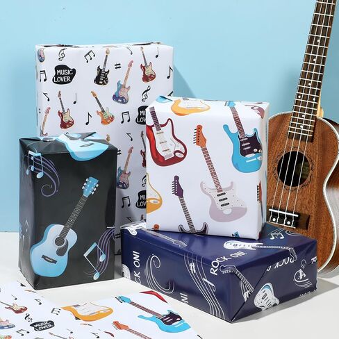 Guitar Wrapping Paper 12 Sheets Music Wrapping Paper Musical Gift Wrap Guitar Musical Notes Rock Design Gift Packing Paper Folded Flat for Birthday,Party 20"×28" in Saudi Arabia