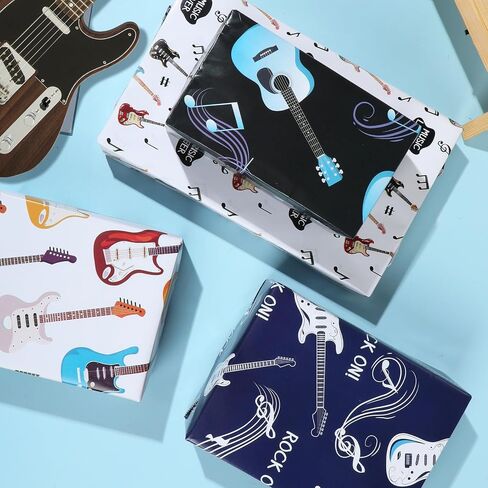Guitar Wrapping Paper 12 Sheets Music Wrapping Paper Musical Gift Wrap Guitar Musical Notes Rock Design Gift Packing Paper Folded Flat for Birthday,Party 20"×28" in Saudi Arabia