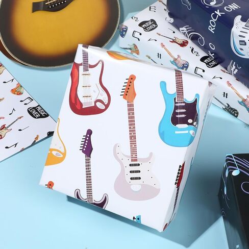 Guitar Wrapping Paper 12 Sheets Music Wrapping Paper Musical Gift Wrap Guitar Musical Notes Rock Design Gift Packing Paper Folded Flat for Birthday,Party 20"×28" in Saudi Arabia