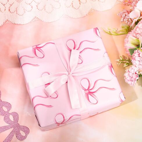 Whaline Blue Bow Wrapping Paper -Mini Roll- 17in x 38Ft Bow-knot Gift Wrap Paper for Wedding Bridal Baby Shower Birthday Party Wrapping Supplies in Saudi Arabia