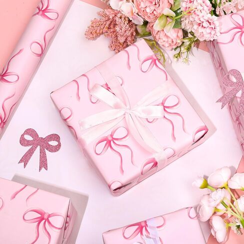 Whaline Blue Bow Wrapping Paper -Mini Roll- 17in x 38Ft Bow-knot Gift Wrap Paper for Wedding Bridal Baby Shower Birthday Party Wrapping Supplies in Saudi Arabia