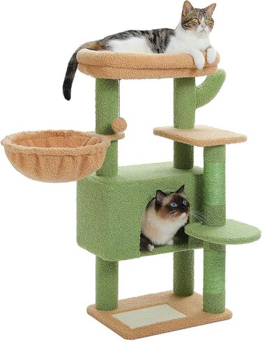 Pequlti 43 '' Cat Tree للقطط الداخلية ، شجرة Cat Tower Cat Climbing Tree مع وظائف خدش القط ، 2 شقق كبيرة للقطط والأرجوحة العميقة ، شجرة نشاط القط للقطط ، الأخضر in Kuwait