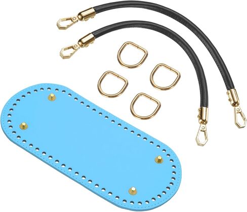 uxcell Crochet Bag Making Kit, 8.7 x 4 Inch Oval PU Leather Bag Bottom with 2Pcs 11.8" Bag Handles and 4Pcs Buckles for DIY Crochet Bag Shoulder Bag Purse Making, Brown in Saudi Arabia