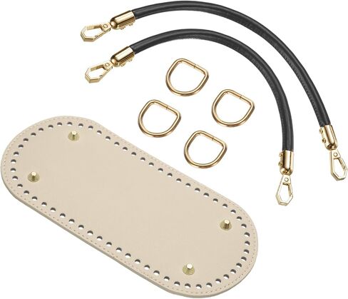 uxcell Crochet Bag Making Kit, 8.7 x 4 Inch Oval PU Leather Bag Bottom with 2Pcs 11.8" Bag Handles and 4Pcs Buckles for DIY Crochet Bag Shoulder Bag Purse Making, Brown in Saudi Arabia