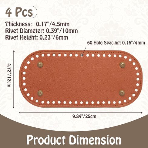 suiwotin 4pcs Bag Bases for Crochet, 8.7 x 4 Inch PU Leather Bag Bottom Pad for DIY Crochet Bags, Handbag, Purse, Tote, Shoulder Bags (Black, Dark Brown, Gold, Silver) in Saudi Arabia