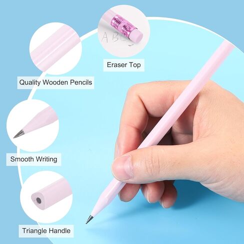 PATIKIL Round Pencils, 24 Pcs Triangle HB Graphite Pencil Wooden Pencils with Eraser for Classroom Office Writing Drawing Supplies, White in Kuwait