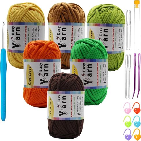 خيوط الكروشيه سهلة الغزل من أجل الحياكة ، والحياك ، والنسج ، والوزن الصوفي للمبتدئين طقم المبتدئين المبتدئين في المبتدئين (الحلوى الحلوة ، 6 skein) in Kuwait