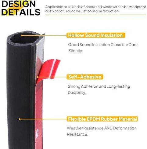 25Ft D-Shape Rubber Weather Stripping - 1/2" X 7/16" Car Door Seal Strip Hollow with Bulb Gasket Weatherstrip(Self-Adhesive) Soundproof for Automotive Door Window in Kuwait