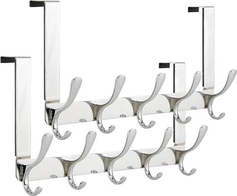 خطاف SKOLOO فوق الباب - 5 خطافات، شماعة خطاف فوق الباب لتعليق الملابس/المناشف/المعاطف/حقيبة الظهر/القبعة، رف معطف فوق الباب (فضي) in Kuwait