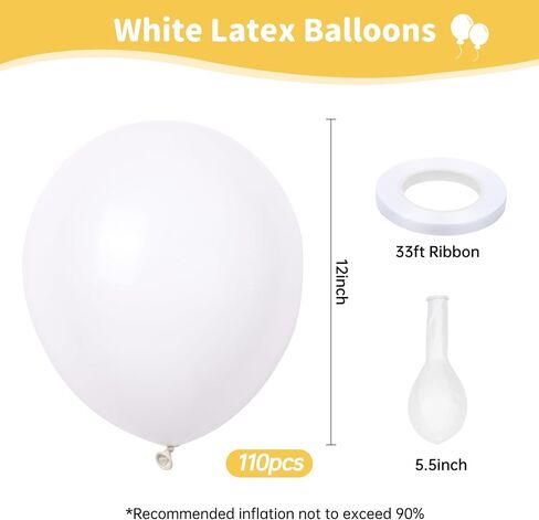 110 Pack White Balloons 12 Inch, White Latex Party Balloons for Birthday Party Graduation Engagement Anniversary Baby Showers Wedding Decorations New Year Decorations in Saudi Arabia