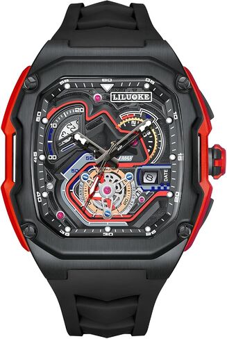LILUOKE Watches for Men with Chronograph Analog Display and Calendar, 3ATM Waterproof Watch, Quartz Watch with Stainless Steel, Square Black Watches, Casual and Fancy Wrist Watch, Relojes Para Hombres in Saudi Arabia