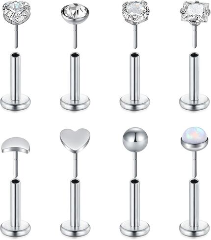 20G Threadless Nose Rings, Flat Back Earrings Stud Tragus Labret Cartilage Lip Medusa Conch Piercing Jewelry Hypoallergenic for Women in Saudi Arabia