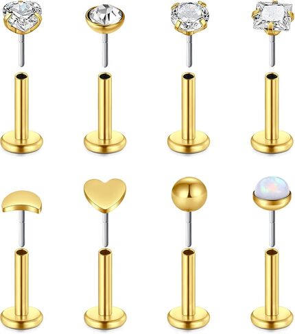 20G Threadless Nose Rings, Flat Back Earrings Stud Tragus Labret Cartilage Lip Medusa Conch Piercing Jewelry Hypoallergenic for Women in Saudi Arabia