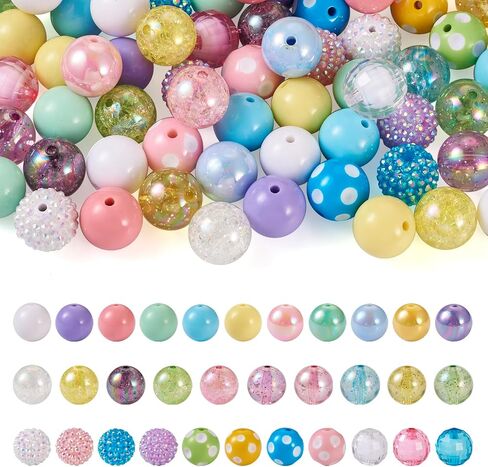 cheriswelry 82pcs 20mm chunky bubblegum heads مجموعات مع حبات الأكريليك راتنجات الراتينستون حبات الحلوى حلقة الجولة الحرف 32 أنماط لصنع المجوهرات DIY in Kuwait