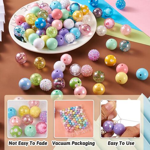 cheriswelry 82pcs 20mm chunky bubblegum heads مجموعات مع حبات الأكريليك راتنجات الراتينستون حبات الحلوى حلقة الجولة الحرف 32 أنماط لصنع المجوهرات DIY in Kuwait