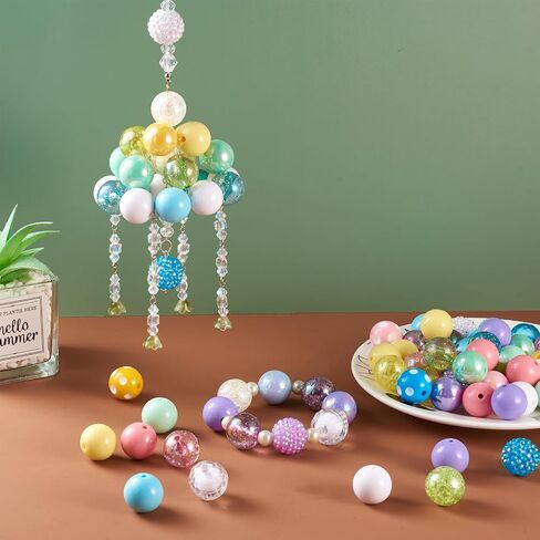 cheriswelry 82pcs 20mm chunky bubblegum heads مجموعات مع حبات الأكريليك راتنجات الراتينستون حبات الحلوى حلقة الجولة الحرف 32 أنماط لصنع المجوهرات DIY in Kuwait