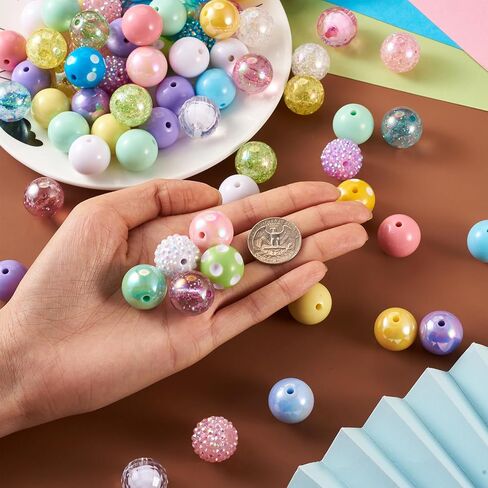 cheriswelry 82pcs 20mm chunky bubblegum heads مجموعات مع حبات الأكريليك راتنجات الراتينستون حبات الحلوى حلقة الجولة الحرف 32 أنماط لصنع المجوهرات DIY in Kuwait